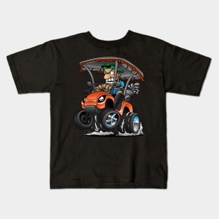 Funny Golf Cart Hotrod Golf Car Popping a Wheelie Cartoon Kids T-Shirt